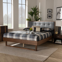 Baxton Studio Natalia-Dark Grey/Ash Walnut-Full Natalia Mid-Century Modern Dark Grey Fabric Upholstered and Ash Walnut Finished Wood Full Size Platform Bed